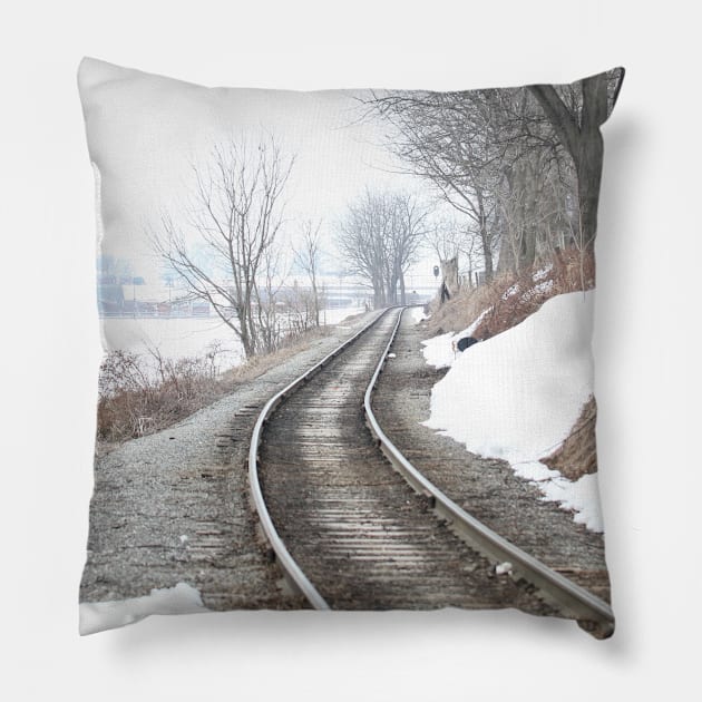 Winter Railroad Pillow by ShootFirstNYC