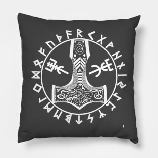 Thor's hammer and Viking runes, transparent background. Pillow