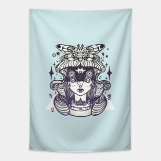 Weird Witch Girl With Quadruple Eyes And Death Head Moth Tapestry