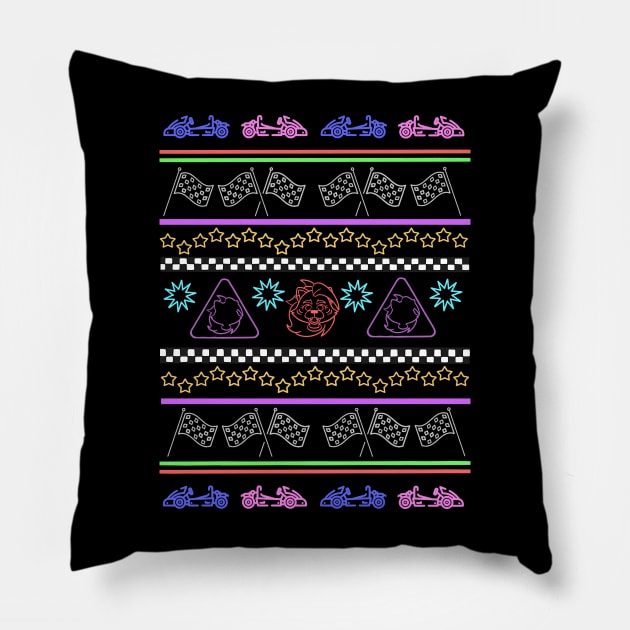 Glamrock Wolf Ugly Holiday Sweater Pillow by SlothworksStudios