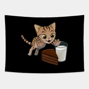 Savannah Cat excited to have Chocolate Cake with Milk Tapestry