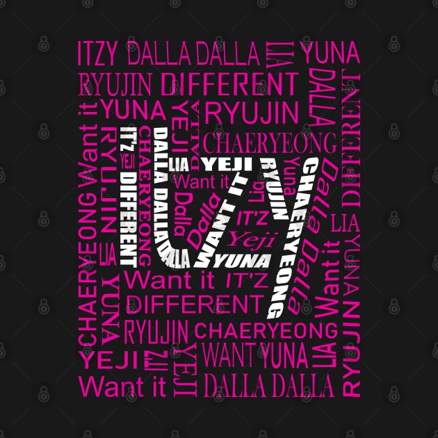 ITZY NAMES AND MUSIC COLLAGE WHITE AND PINK by PLMSMZ