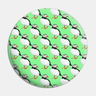 Puffin pattern on green Pin