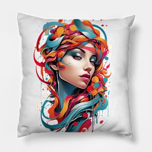 Women with Flowers in Her Hair: Blooming Beauty - Colorful Pillow