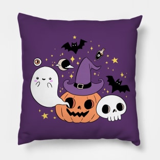 Cute halloween witch pumpkin and ghost Pillow