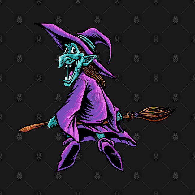 halloween witch flying broom by sharukhdesign