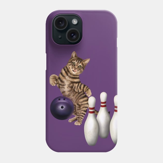 Bowling tabby cat Phone Case by Mehu Art