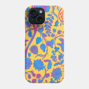 Chinese Bright Sunshine Yellow with Bright Blue & Pink Floral Pattern - Hong Kong Funky Summer Flowers Phone Case