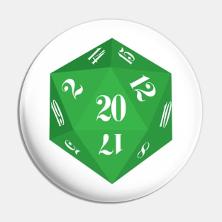 Green 20-Sided Dice Design Pin