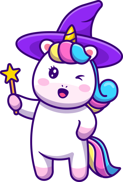 Cute Unicorn Witch Holding Wand Magic Star Stick Kids T-Shirt by Catalyst Labs