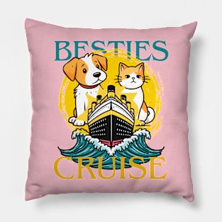 Besties Cruise Trip Girls Vacation Funny Cat Dog Ship Pillow