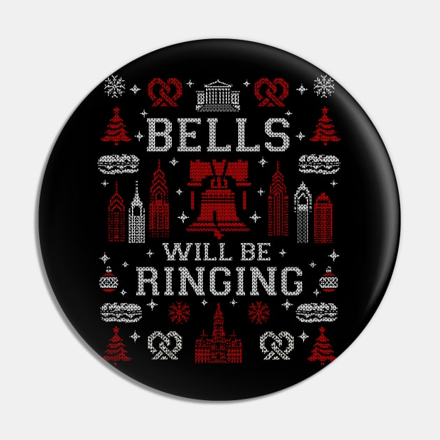 Philadelphia Bells Will Be Ringing Philly Fan Ugly Christmas Sweater Party Pin by TeeCreations