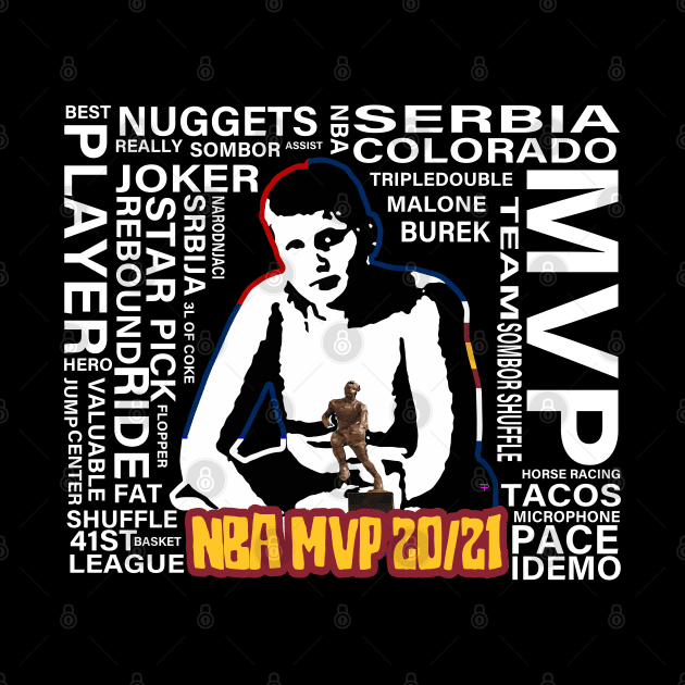 Nikola Jokic as kid with MVP trophy with words collage by vlada123