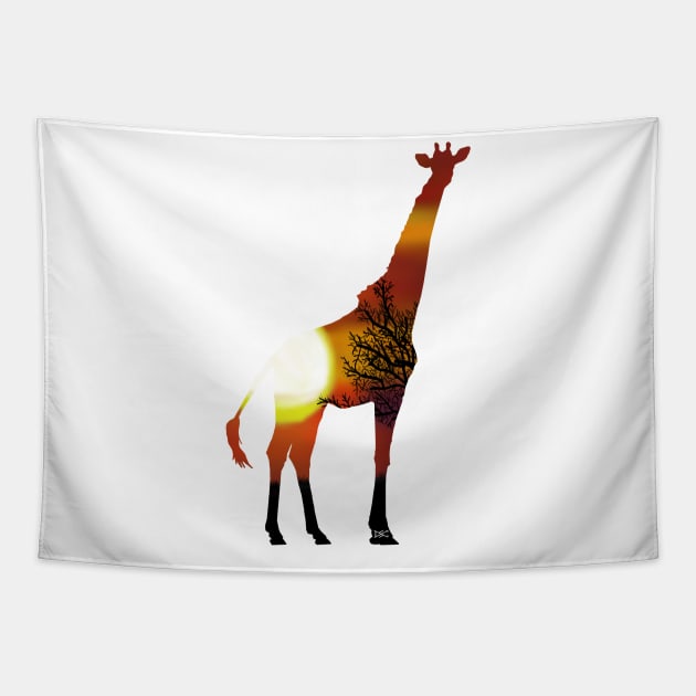 Giraffe Sunset Tree Silhouette Tapestry by DSCarts