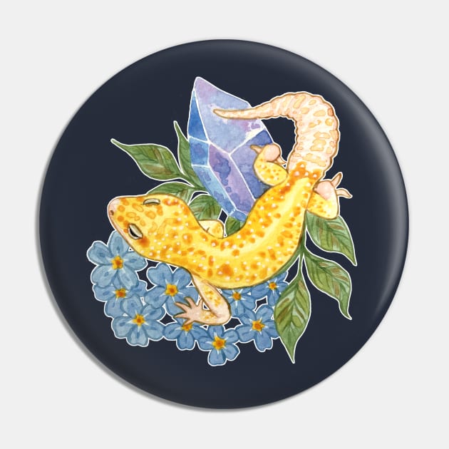 Leopard Gecko with Crystals & Forget-Me-Nots Pin by starrypaige