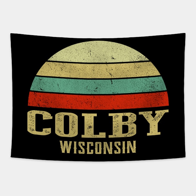 Colby Wisconsin Vintage Retro Sunset Tapestry by Curry G