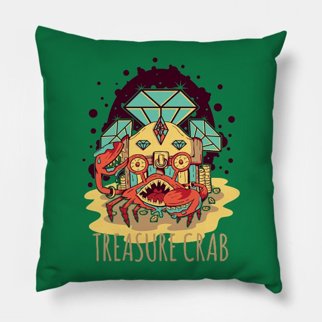 Treasure Crab Illustration Pillow by Mako Design 