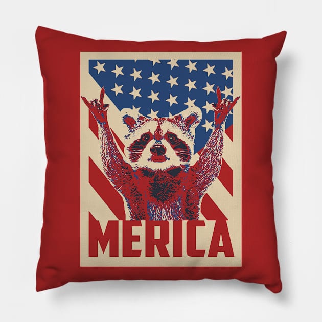 Funny Raccoon Merica 4th Of July Pillow by mia_me