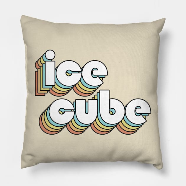 Ice Cube - Retro Rainbow Typography Faded Style Pillow by Paxnotods