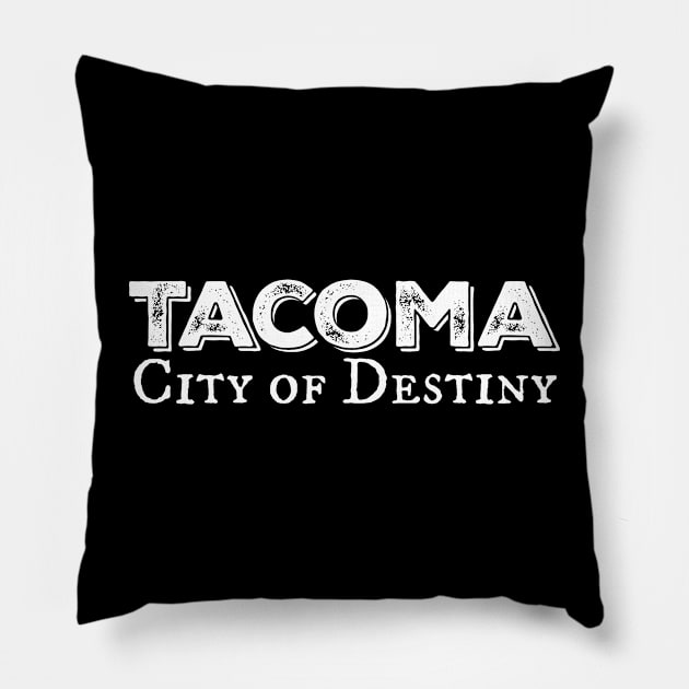 Tacoma, City Of Destiny: White Ink Pillow by Bri the Bearded Spoonie Babe