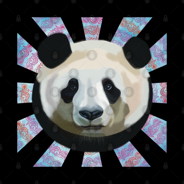 Striking Panda bear on Paisley patterned sun rays by KateVanFloof