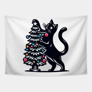 Black Cat Christmas Tree Tapestry