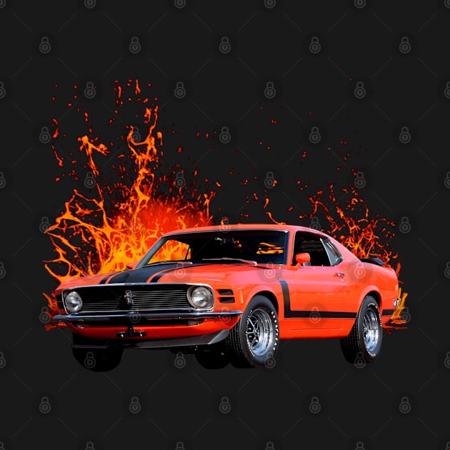 1970 Boss Mustang in our lava series on front and back by Permages LLC