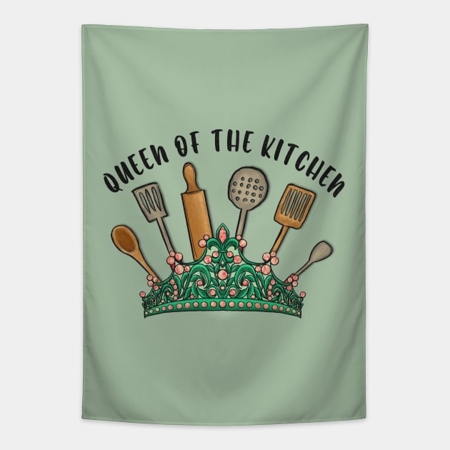crown with kitchen tools queen of the kitchen vintage kitchen art Tapestry by Ballari