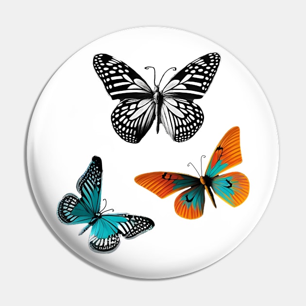 Cool Butterfly Set Orange and Teal Pin by TheJadeCat