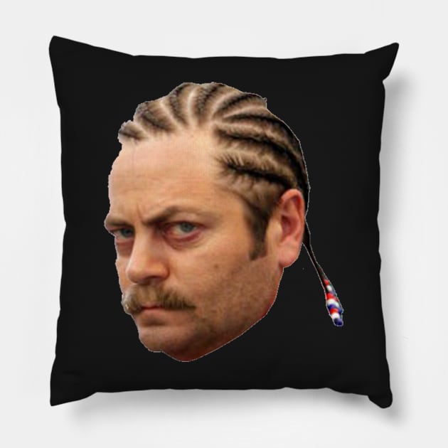 Ron Swanson Cornrows Pillow by Biscuit25