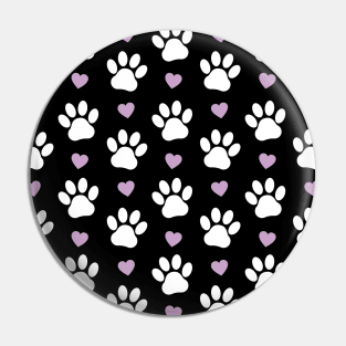 Paw Pattern, Dog Paws, White Paws, Lilac Hearts Pin