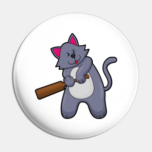 Cat at Cricket with Cricket bat Pin