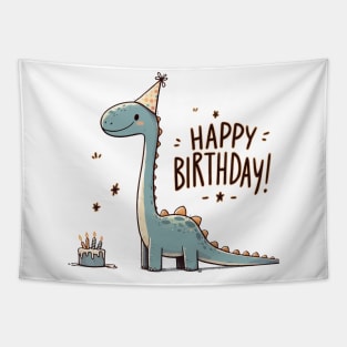 Kawaii Happy Birthday Dinosaur Brontosaurus Party Tapestry