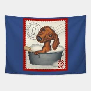 Cute Doxie in tin bathtub with bubbles Tapestry