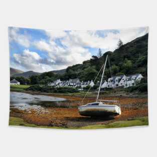 A yacht at rest on the shoreline at Lochranza Tapestry