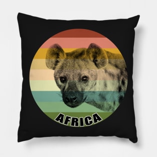 Spotted Hyena Portrait on Vintage Retro Africa Sunset Pillow