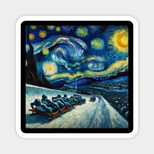 Bobsleigh Starry Night - Winter Sports Magnet