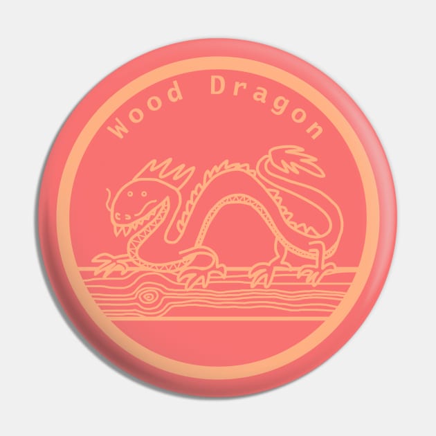 Wood Dragon Year of the Dragon Peach Fuzz Line Pin by ellenhenryart