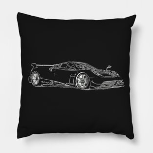 Pagani Huayra Supercar Racing Wireframe White Pillow