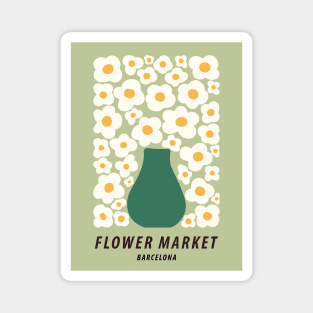 Flower market print, Barcelona, Green flower art, Floral art, Aesthetic art print, Cottagecore Magnet