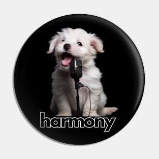 Cute White Puppy Singing Pin