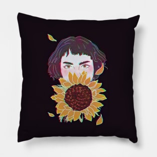 Girl with Sunflower Sketch Pillow