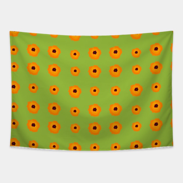 Orange kalanchoe blossoms pattern on green Tapestry by A_using_colors