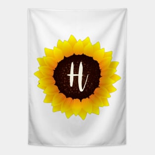 Floral Monogram H Bright Yellow Sunflower Tapestry