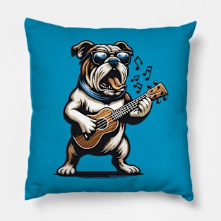 Bulldog Playing Guitar Singing English Bulldog Funny Pillow