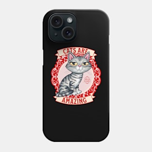 Fun Gray Tabby Kitty Cat on Red Wreath Cats are Amazing Phone Case