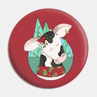 Cute Christmas Cow Illustration // Festive Animal Cartoon Pin