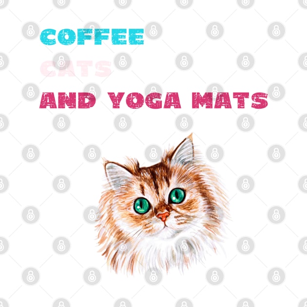 Coffee cats and yoga mats funny yoga and cat drawing by Red Yoga