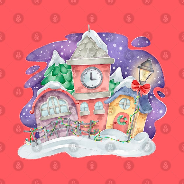 Christmas Watercolor Town by Mako Design 