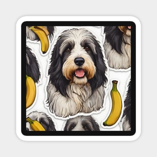 Cute Bearded Collie Banana Pattern Magnet